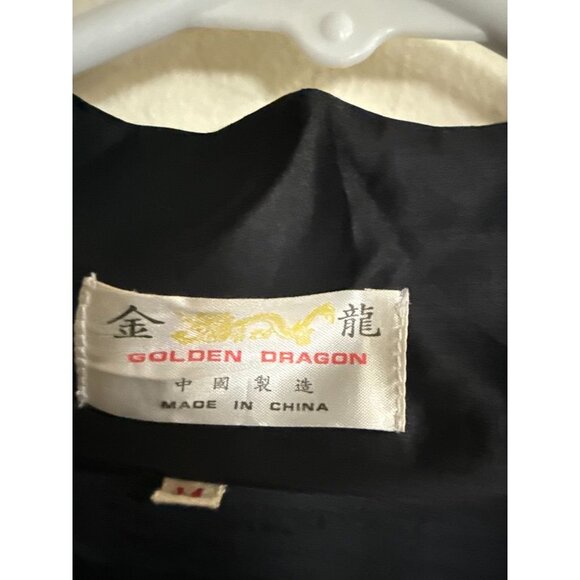 Golden Dragon Embroidered Satin Robe – Vintage Black Kimono with Dragon & Phoeni - Picture 5 of 7